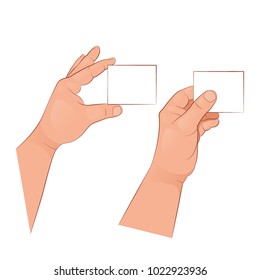 A set of hands holding cards. Vector illustration isolated on white background.