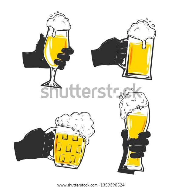 Set Hands Holding Glass Beer Vector Stock Vector Royalty Free