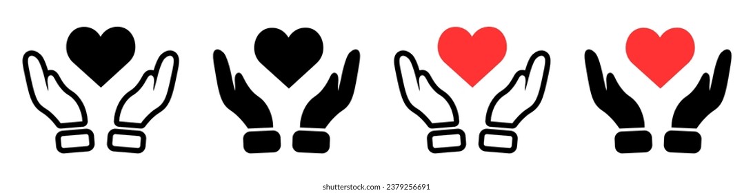 
Set of Hands Holding Heart Symbols.Heart Held Tenderly Icon Set.Heart In Hand Icons Collection.Vector
