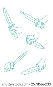 set hands holding knife