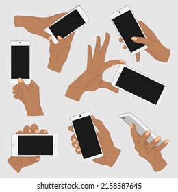 Set with hands holding mobile phones