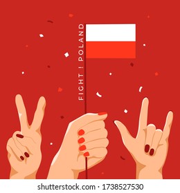Set of Hands Holding Up National Flag : Poland : Vector Illustration