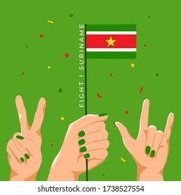 Set of Hands Holding Up National Flag : Suriname : Vector Illustration