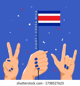 Set of Hands Holding Up National Flag : Costa Rica : Vector Illustration