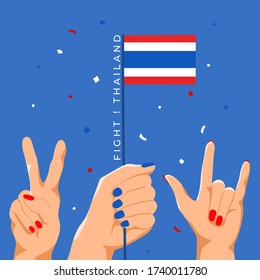 Set of Hands Holding Up National Flag : Thailand : Vector Illustration