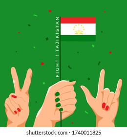 Set of Hands Holding Up National Flag : Tajikistan : Vector Illustration
