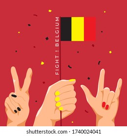 Set of Hands Holding Up National Flag : Belgium : Vector Illustration