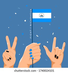 Set of Hands Holding Up National Flag : Nicaragua : Vector Illustration