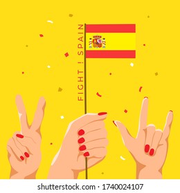 Set of Hands Holding Up National Flag : Spain : Vector Illustration