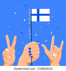 Set of Hands Holding Up National Flag : Finland : Vector Illustration