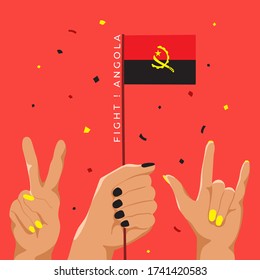 Set of Hands Holding Up National Flag : Angola : Vector Illustration