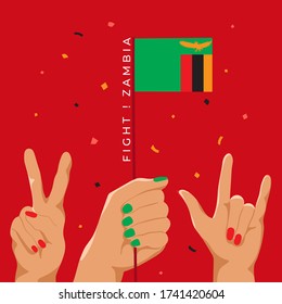 Set of Hands Holding Up National Flag : Zambia : Vector Illustration