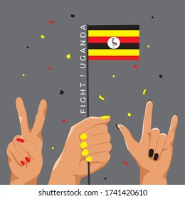 Set of Hands Holding Up National Flag : Uganda : Vector Illustration