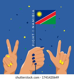 Gruppe von Händen, die das nationale Flag aufhalten: Namibia: Vector Illustration