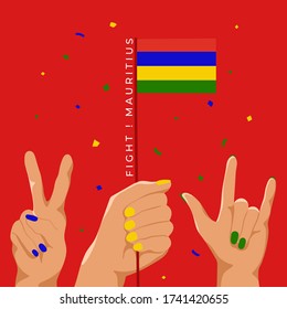 Set of Hands Holding Up National Flag : Mauritius : Vector Illustration