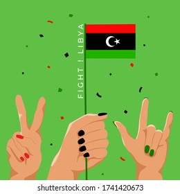 Set of Hands Holding Up National Flag : Libya : Vector Illustration