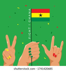 Set of Hands Holding Up National Flag : Ghana : Vector Illustration