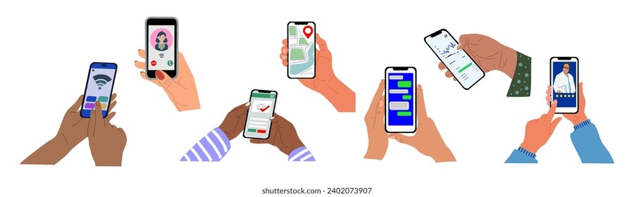 Juego de manos con smartphones con aplicaciones móviles.