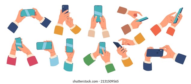 Set Hands Holding Smartphone Male Female Stock Vector Royalty Free Shutterstock