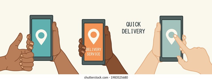 Händchen, die ein Smartphone halten. Bestellen Sie online mit mobilen Geräten. Lieferservice-Konzept.