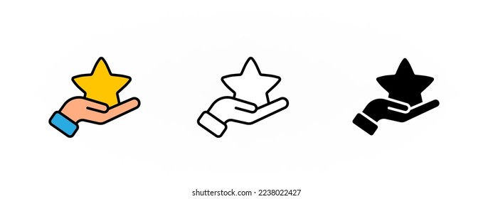 Set of hands holding stars icons. Rate concept illustration