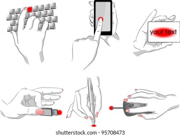 Set of hands holding things - outline