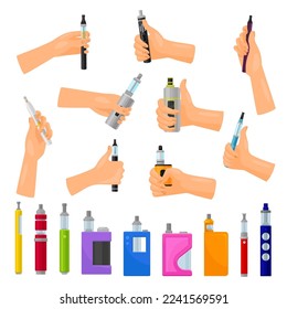Juego de manos sosteniendo una vara. Dibujo vectorial de la caricatura de cigarrillos electrónicos