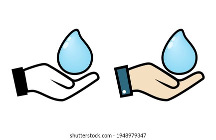 Set of hands holding water. Save water. Illustration vector
