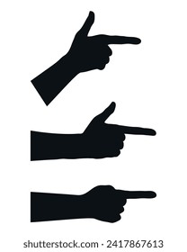 Set of hands with index finger silhouettes. Hand pointing finger. Vector illustration