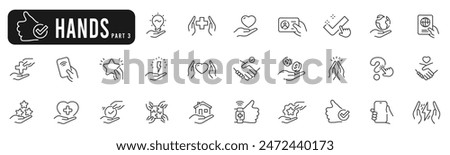 Set of hands line icons pack 3. Thumb, service, payment, idea etc. Editable stroke