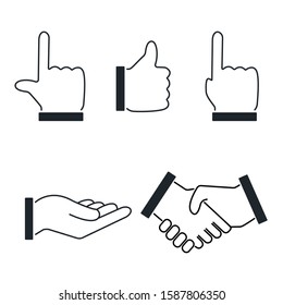 Set of hands. Linear hand icons. Hands. Fingers. Gesticulation. Vector.