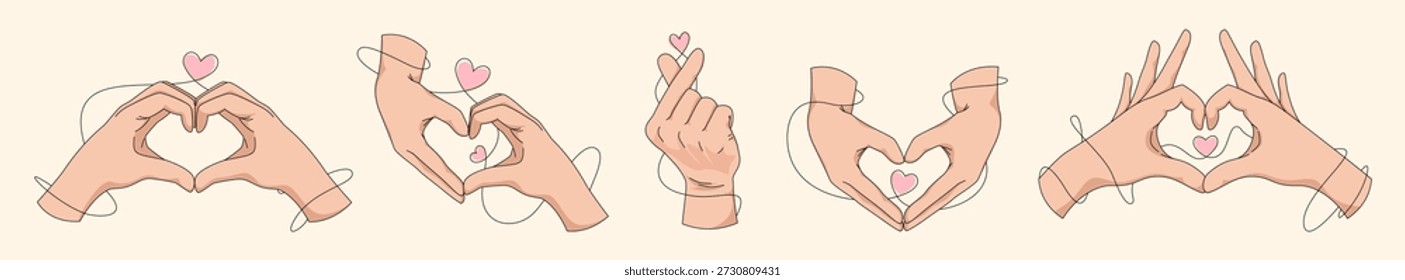 Handsatz, der eine Liebesgeste in Herzform ausführt. Vektorgrafik
