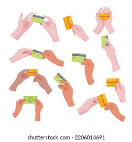 Juego de manos con dinero. Operaciones bancarias, caridad, transferencia de dinero, compras. Crédito, préstamo. Ilustración vectorial de aislados en un fondo blanco.