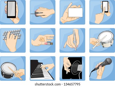 Set of hands on action, vector