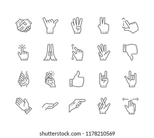 Set of Hands outline icons isolated on white background. Editable Stroke. 64x64 Pixel Perfect.