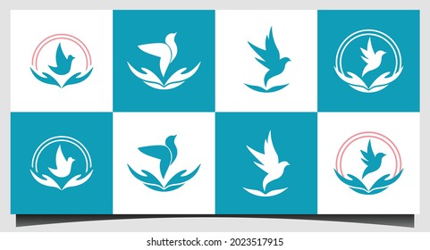 set Hands, Pigeon Dove, Sun for Freedom or Christian Church Community logo design