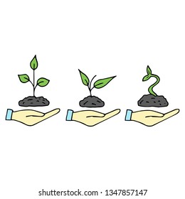 Set Hands Plants Vector Cartoon Illustrations Stock Vector (Royalty ...