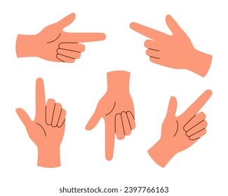 Set of hands with pointing finger isolated on white background.