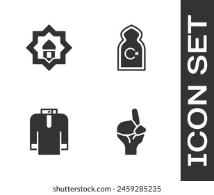 Set Hands in praying position, Muslim Mosque, Shirt kurta and  icon. Vector