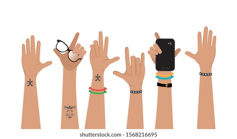 set of hands punk style vector illustration design