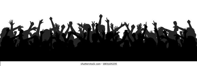 Set hands up revolution. Silhouettes of crowd of people with raised up hands. Protest, revolution, strike, demonstration concept. Political, human rights protest, power and solidarity