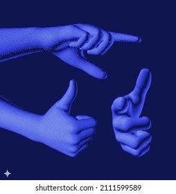 Set of hands showing different gestures. 3D vector design elements for web or presentation.