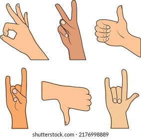 Set of hands showing different gestures isolated on a white background. Vector flat illustration of female and male hands. vector icon illustration