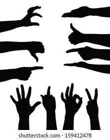 Set of hands silhouettes on white background (Vector illustration)