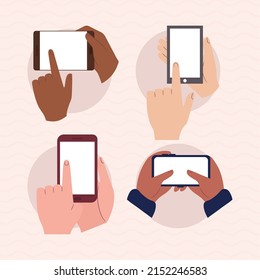 set of hands with smartphones