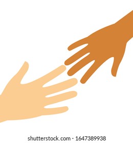 A set of hands symbolizing a team or teamwork flat color icon for business, inclusion concept, different nationality isolated