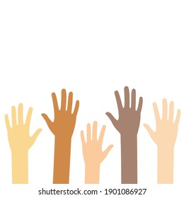 Set of hands symbolizing a team or teamwork. Business, inclusion and voluntary concept. Different nationality arms isolated