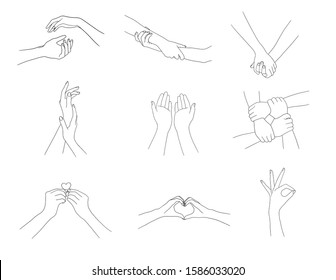 Set Hands Thin Line Drawing Black Stock Vector (Royalty Free ...