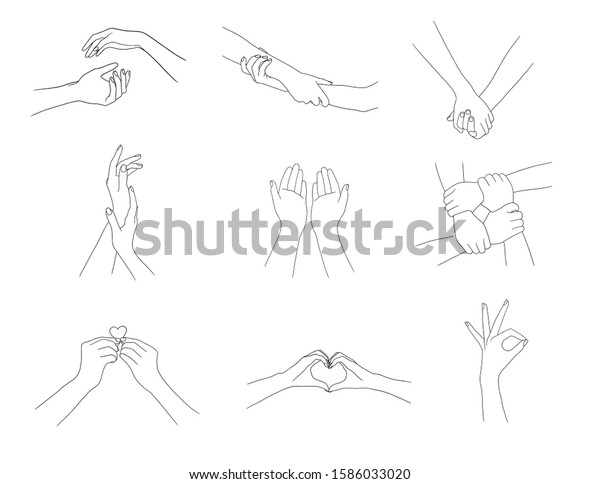 Set Hands Thin Line Drawing Black Stock Vector (Royalty Free ...