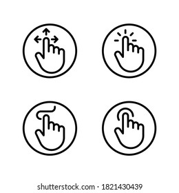 Set of hands touch screen. Line vector. Isolate on white background.